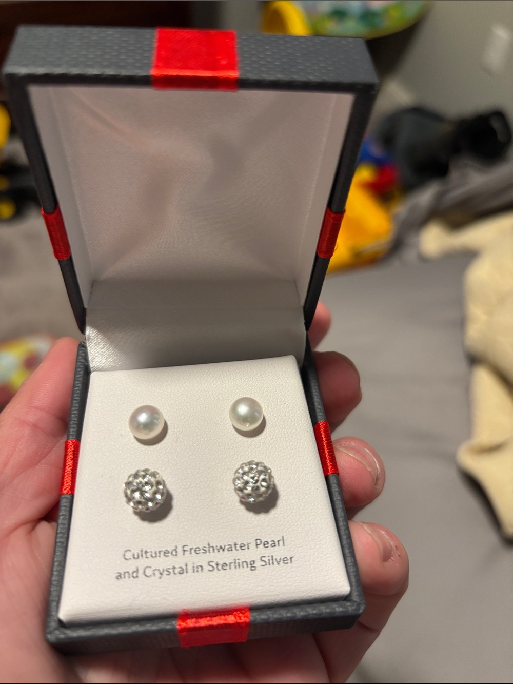 Cultured Freshwater Pearl and Crystal Sterling Silver Earring Set - White